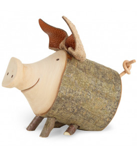 Cochon en bois assis, 7 cm 