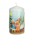 Bougie de Noël décorative, motif vintage enfant et village