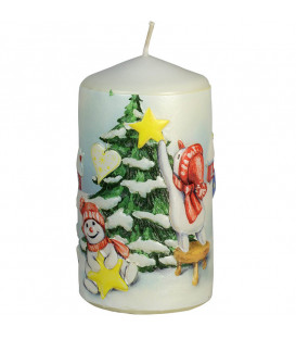 Bougie décorative de Noël, motif vintage bonhommes de neige et sapin